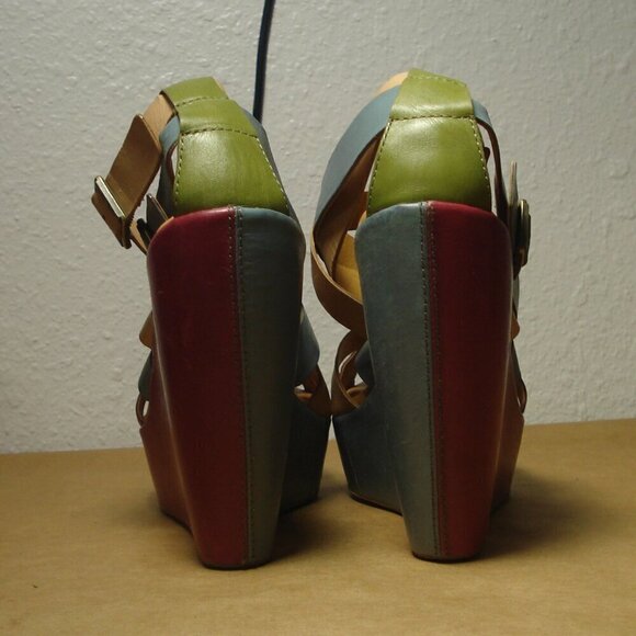 KORK-EASE Sandals Women's Size 7 Red Blue Hailey Wedge Platform K27033 - Picture 6 of 12